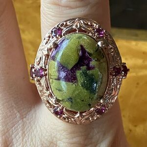 Natural Tasmanian Stichtite Garnet Sterling Silver Cocktail Ring Size 9